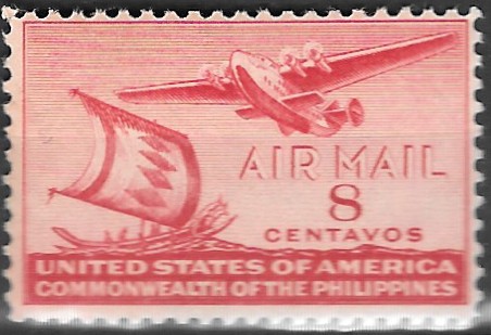 Philippine Air Mail Stamp from 1941 - Moro Vinta and Clipper