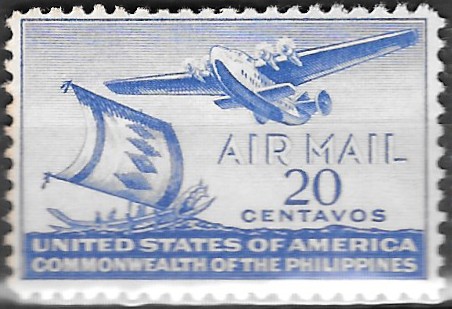 Philippine Air Mail Stamp from 1941 - Moro Vinta and Clipper