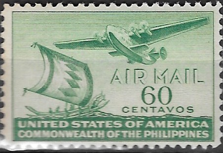 Philippine Air Mail Stamp from 1941 - Moro Vinta and Clipper