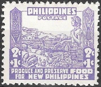 Philippine Semi-Postal Stamp from 1942 - Produce and Preserve Food