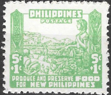 Philippine Semi-Postal Stamp from 1942 - Produce and Preserve Food