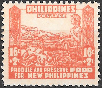 Philippine Semi-Postal Stamp from 1942 - Produce and Preserve Food
