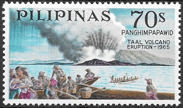 Philippine Air Mail Stamp from 1967 - Taal volcano eruption 1965