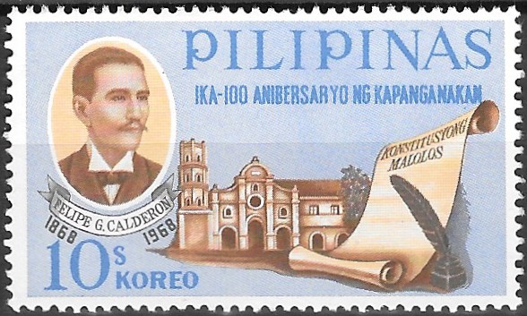 Philippine Commemorative Stamp from 1968 - Birth centenary of Felipe G. Calderon