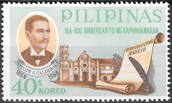 Philippine Commemorative Stamp from 1968 - Birth centenary of Felipe G. Calderon