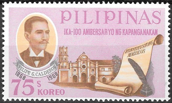 Philippine Commemorative Stamp from 1968 - Birth centenary of Felipe G. Calderon