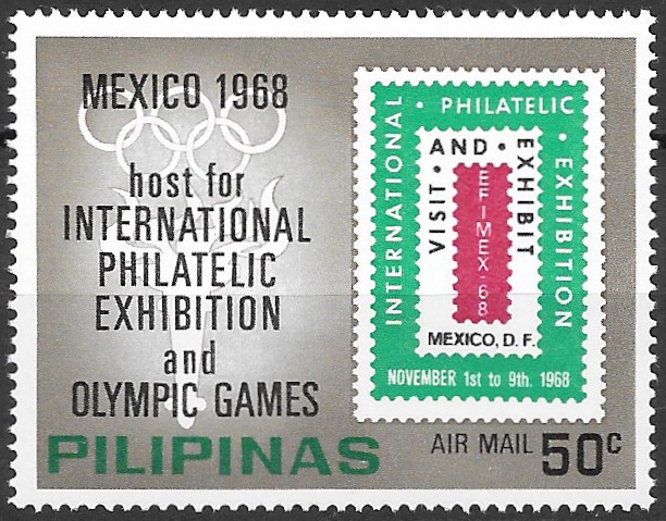 Philippine Air Mail Stamp from 1968 - Mexican Olympic Games (NEVER ISSUED)