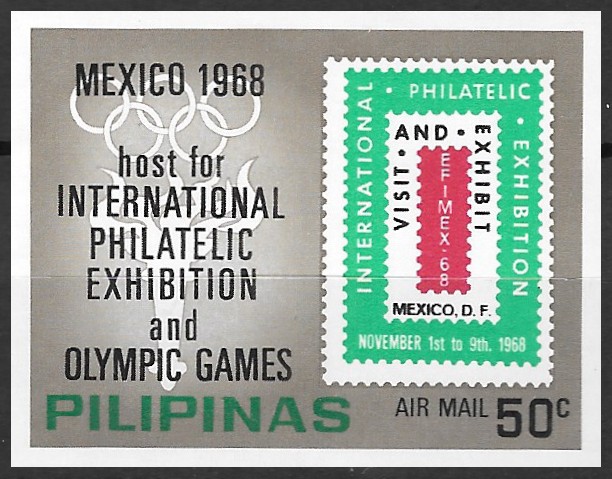 Philippine Air Mail Stamp from 1968 - Mexican Olympic Games (NEVER ISSUED)