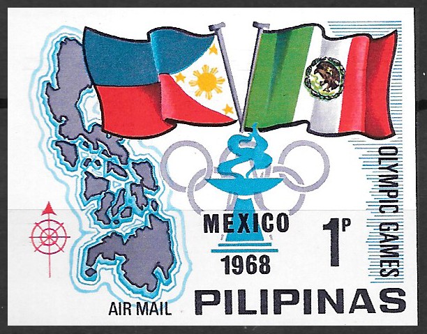 Philippine Air Mail Stamp from 1968 - Mexican Olympic Games (NEVER ISSUED)