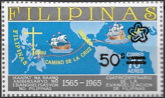 Philippine Air Mail Stamp from 1976 - American Revolution Bicentennial (black Overprint)