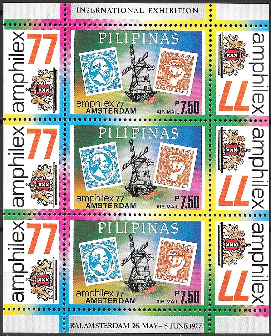 Philippine Air Mail Souvenir Sheet from 1977 - International Stamp Exhibition AMPHILEX 1977, Amsterdam
