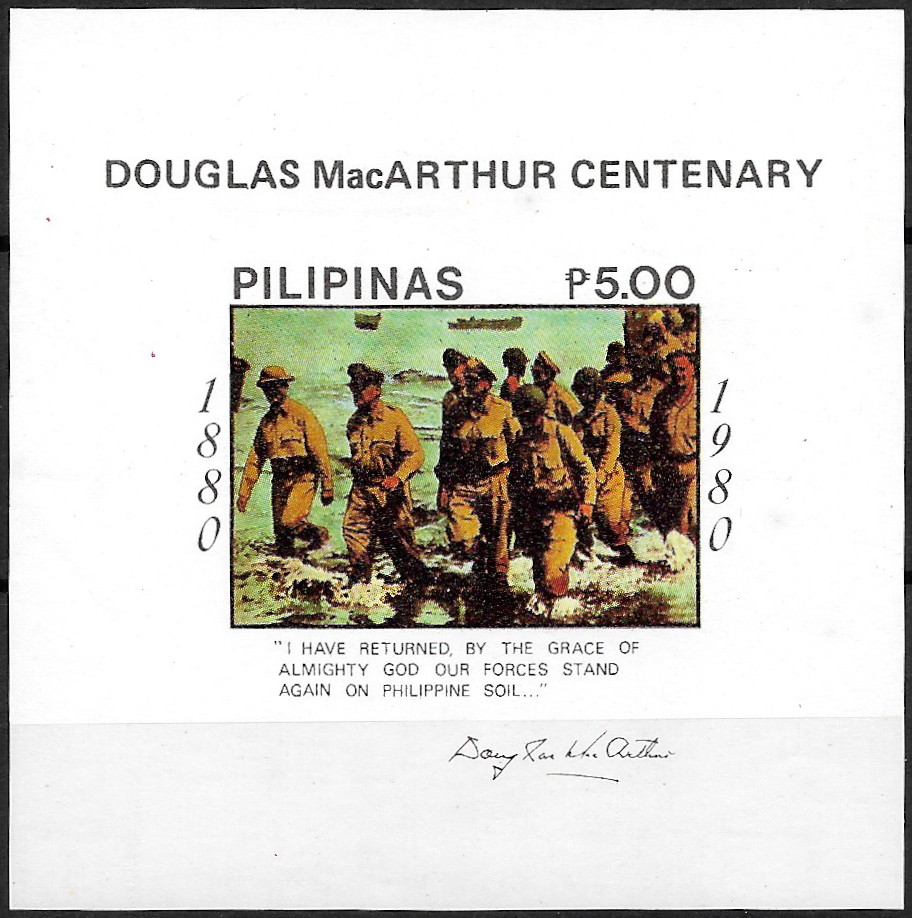 Philippine Commemorative Souvenir Sheet from 1980 - Centenary of Birth of Gen. Douglas MacArthur (1880-1964)