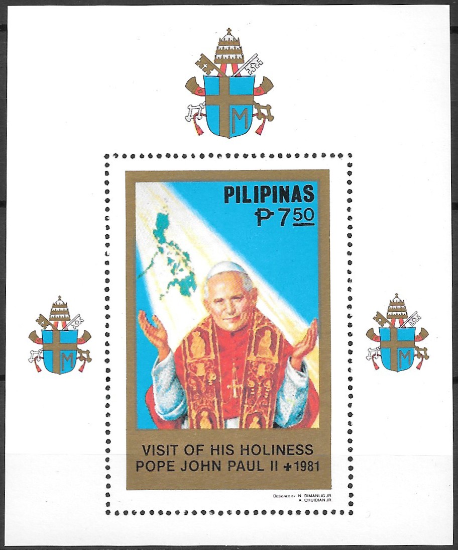 Philippine Commemorative Souvenir Sheet from 1981 - Visit of Pope John Paul II (Feb. 17-22)