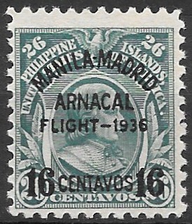 Philippine Air Mail Stamp from 1936 - Manila-Madrid ARNACAL Flight