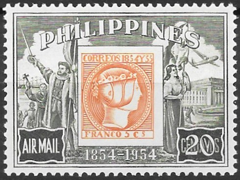 Philippine Air Mail Stamp from 1954 - 100th Anniversary of Philippine Stamp