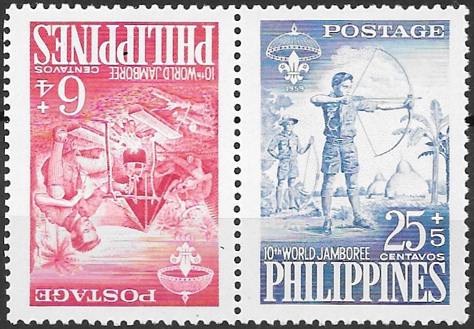 Philippine Airmail Semi-Postal Tete-Beche Pair from 1959 - 10th World Boy Scout Jamboree