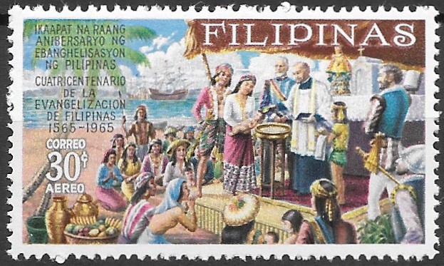 Philippine Air Mail Stamp from 1965 - 400 Years of Christianity on the Philippines