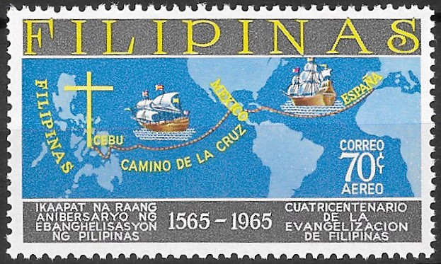 Philippine Air Mail Stamp from 1965 - 400 Years of Christianity on the Philippines