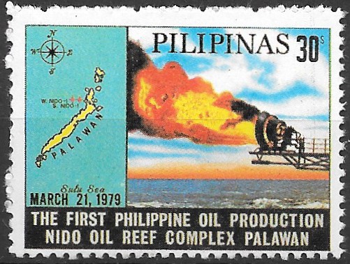 Philippine Commemorative Stamp from 1979 - Nido Oil Reef Complex - First Philippine Oil Production