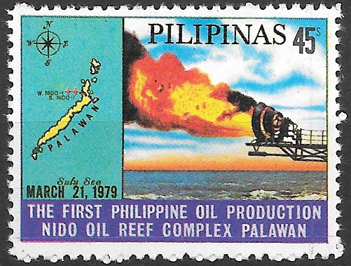 Philippine Commemorative Stamp from 1979 - Nido Oil Reef Complex - First Philippine Oil Production