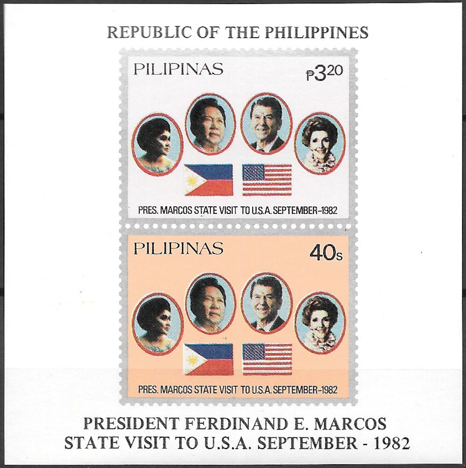 Philippine Commemorative Souvenir Sheet from 1982 - President Marcos State Visit to U.S.A.