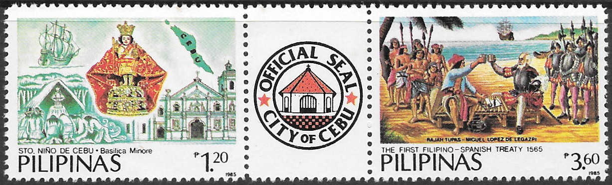 Philippine Commemorative Se-tenant from 1985 - 420th Anniversary Spanish-Philippines Peace Treaty
