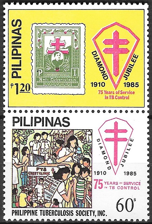 Philippine Commemorative Se-tenant from 1985 - 75th Anniversary Philippine Tuberculosis Society (PTS)