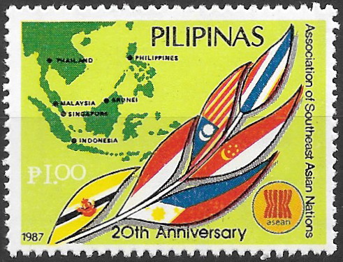 Philippine Commemorative Stamp from 1987 - 20th Anniversary Association of Southeast Asian Nations (ASEAN)