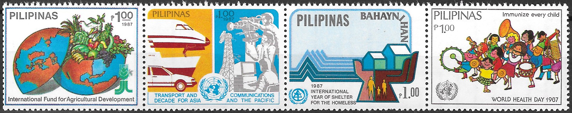 Philippine Commemorative Se-tenant Strip from 1987 - UN Projects