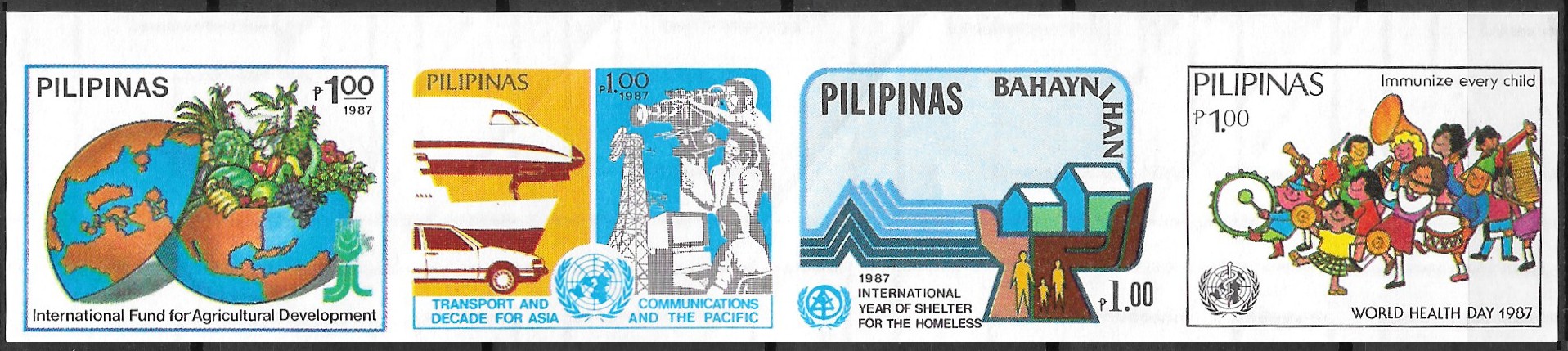 Philippine Commemorative Se-tenant Strip from 1987 - UN Projects
