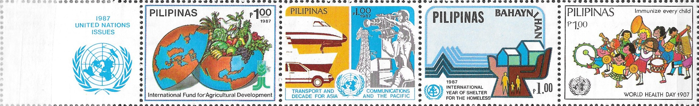 Philippine Commemorative Se-tenant Strip (With Collectible Selvedge) from 1987 - UN Projects