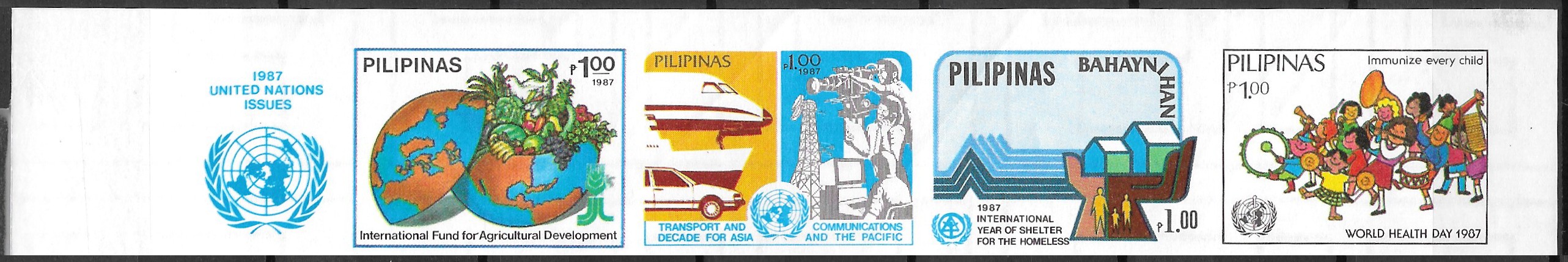 Philippine Commemorative Se-tenant Strip (With Collectible Selvedge) from 1987 - UN Projects