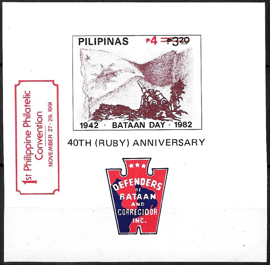1991 First Philippine Philatelic Convention (Philacon)  - 1982 Bataan Day Overprinted in Red