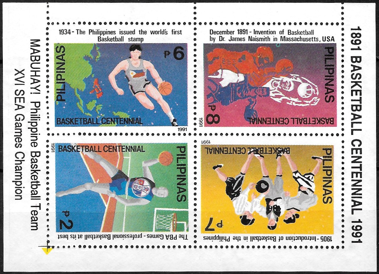 PH 2121-2124 Philippine Commemorative Souvenir Sheet from 1991 - Basketball centennial