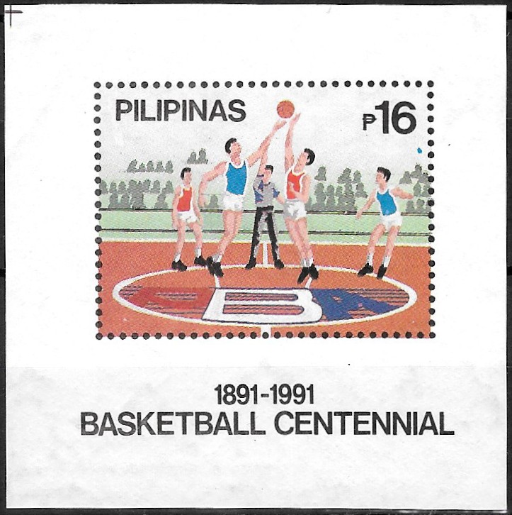PH 2125 Philippine Commemorative Souvenir Sheet from 1991 - Basketball centennial