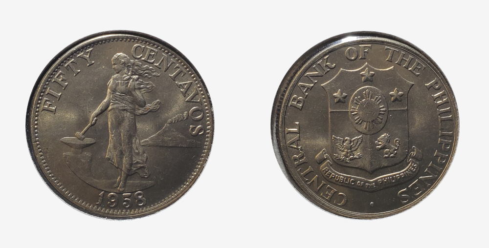 1958 KM190 50 centavos coin