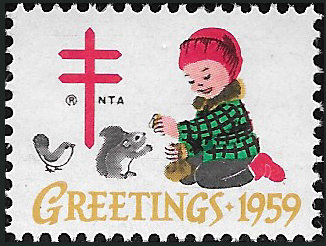 1959 U.S. Christmas Seal boy with small animals