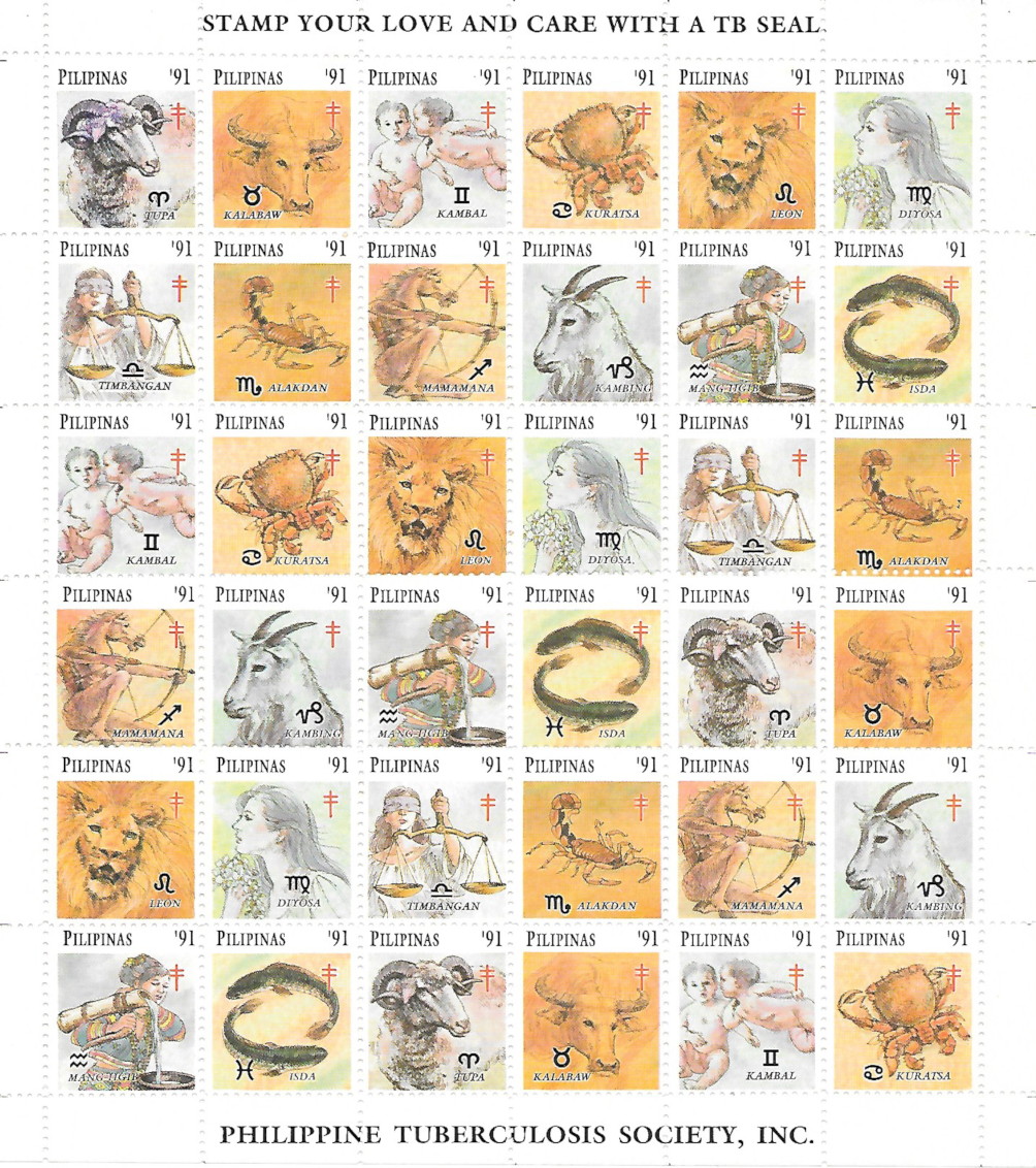 Complete sheet of Christmas Seals from the Philippines - 1991