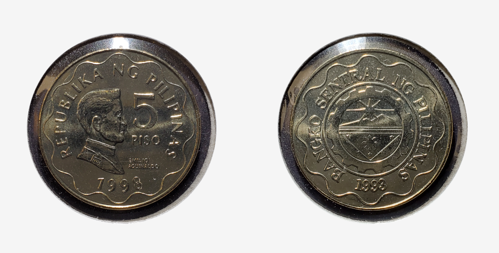 1998 KM272 (die 1) 5 piso coin minted in Canada