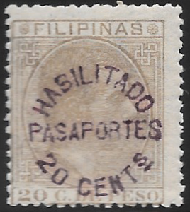 1885 - 20c Pasaportes Revenue Stamp