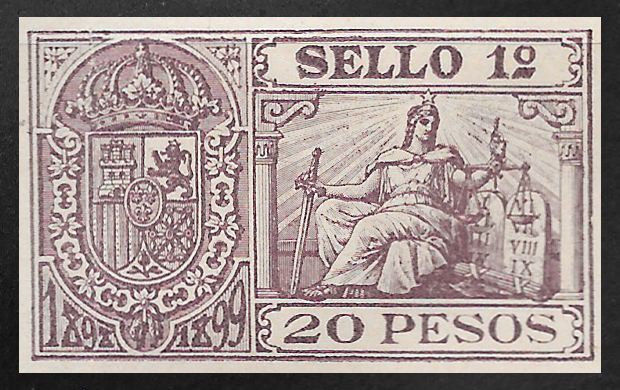 1898 Timbre Movil 20 pesos revenue stamp