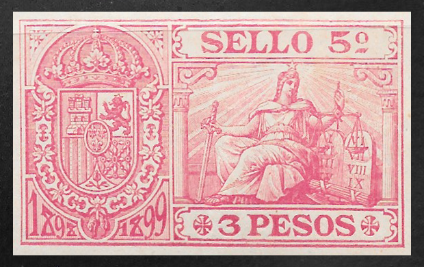 1898 Timbre Movil 3 pesos revenue stamp