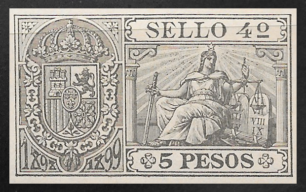1898 Timbre Movil 5 pesos revenue stamp