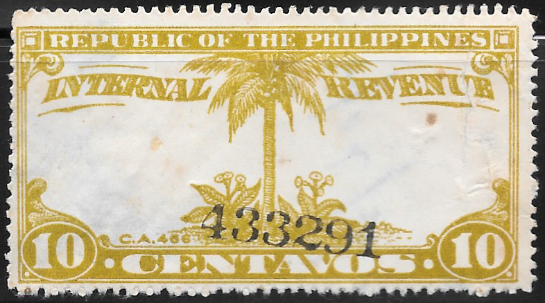 1944 10c Republic of the Philippines Revenue Stamp (single control number)