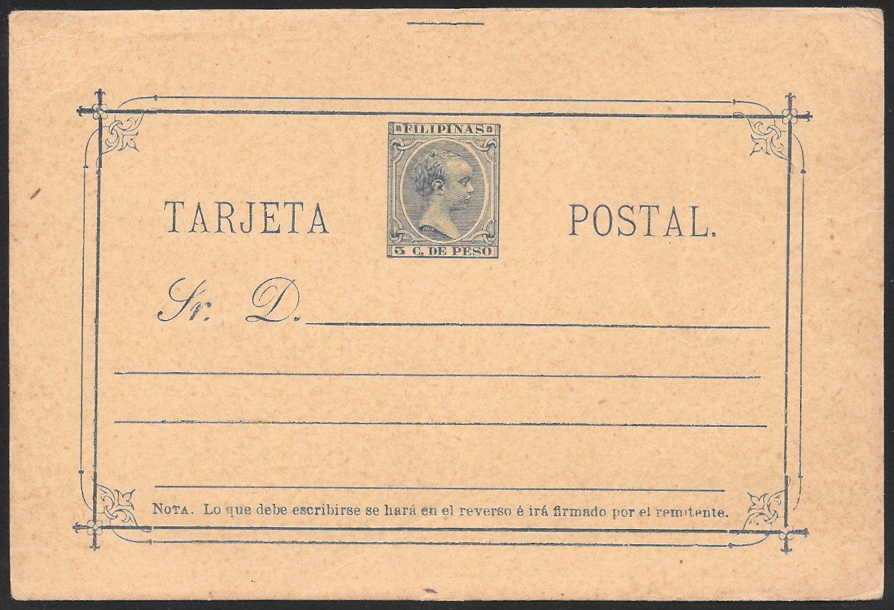 1894 - Alfonso XIII - 3 centavo Philippine Postcard