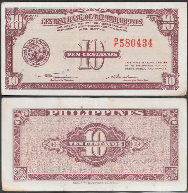 1949 English Series 10 centavos Banknote