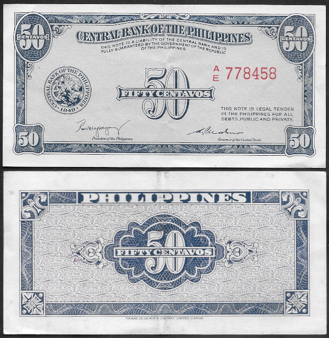1949 English Series 50 Centavos Banknote