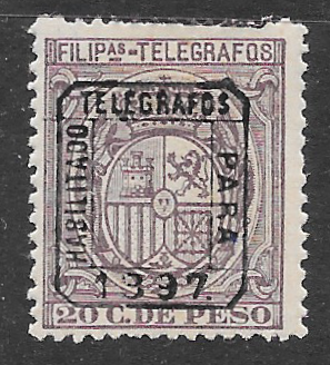1897 - overprinted 20c telegraphic revenue stamp