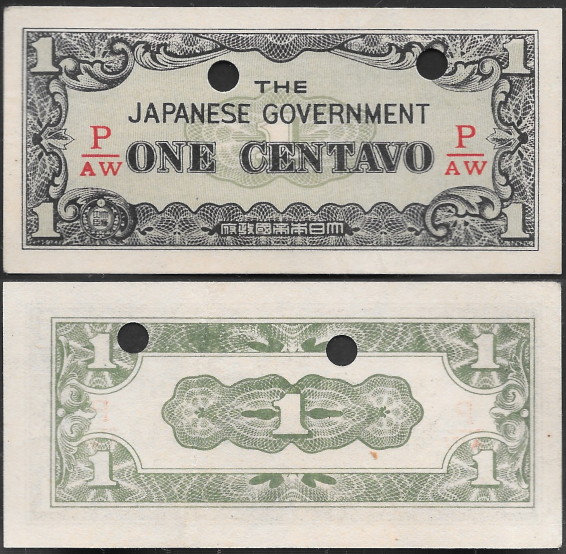 1942 Type P102b JIM 1 centavo punched by the Red Cross