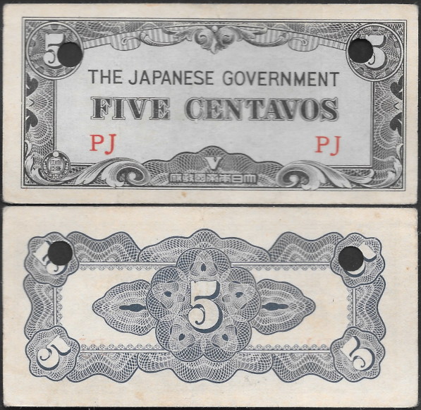 1942 Type P105a JIM 5 centavos punched by the Red Cross